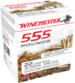 Winchester Usa Whitebox 22 Long Rifle Rimfire Ammo - 22 Long Rifle 36gr Copper Plated Hollow Point 555/Box 22 LR
