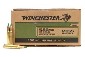 Winchester 5.56x45mm NATO 62 grain Green Tipped Full Metal Jacket Brass Cased Centerfire Rifle Ammo 150 Rounds WM855150 223/5.56