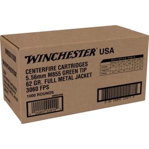 Winchester 5.56x45mm NATO 62 grain Green Tipped Full Metal Jacket Brass Cased Centerfire Rifle Ammo 1000 Rounds WM8551000 223/5.56