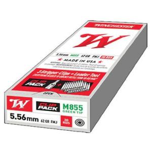 Winchester M855 w/Stripper Clips 5.56x45mm NATO 62 Grain Full Metal Jacket Brass Cased Rifle Ammo 30 Rounds WM855CP 223/5.56
