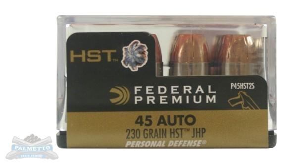 Federal Premium Personal Defense HST 45 Auto 230 Grain Jacketed Hollow Point Brass Cased Centerfire Pistol Ammunition 20 Rounds P45HST2S 45 ACP