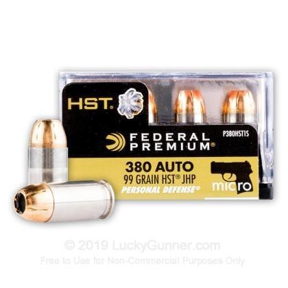 Federal Premium Centerfire Handgun Ammunition .380 ACP 99 Grain HST Jacketed Hollow Point Centerfire Pistol Ammo 20 Rounds P380HST1S