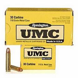 Remington UMC Ammo 30 Carbine 110 Grain Full Metal Jacket 1990 fps 500 Rd./ Case
