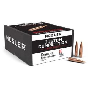 Nosler Custom Competition 6mm (0.243") Hollow Point Boat Tail Bullets - 6mm (0.243") 107gr Hollow Point Boat Tail 250/Box