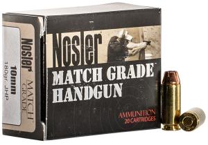 Nosler ASP 10mm 180 Grain Jacketed Hollow Point Brass Cased Cased Pistol Ammo 20 Rounds 51400