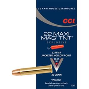 CCI Maxi-Mag Ammunition 22 Winchester Magnum Rimfire (WMR) 30 Grain Speer TNT Jacketed Hollow Point Box of 50 22 WMR