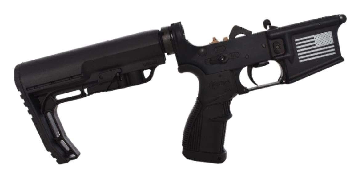 FosTech Complete Tech-15 Forged AR-15 Lower Receiver Black Flag Logo MFT