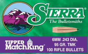 Sierra Tipped MatchKing Bullets 243 Caliber, 6mm (243 Diameter) 95 Grain Polymer Tip Boat Tail Box of 100