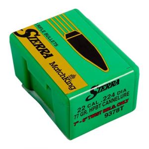 Sierra MatchKing Bullet .22 Caliber .224" Diameter 77 Grain Hollow Point Boat Tail Projectile Cannelured 50 Count [FC-092763393789]
