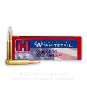 Hornady 8108 American Whitetail 30-06 150 Grain Interlock Soft Point 200 Rd