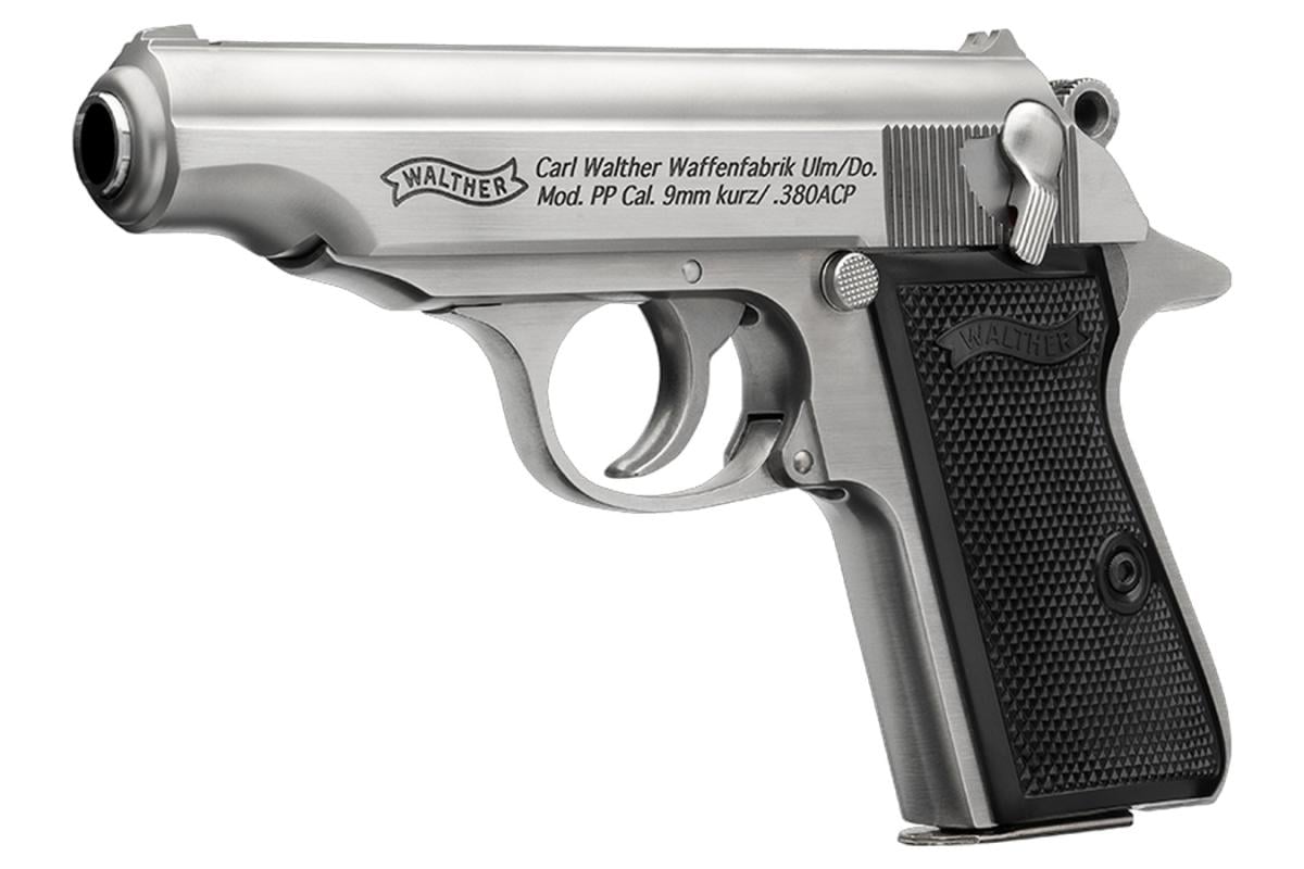 WALTHER PP 380ACP STAINLESS 7RD BLACK SYNTHETIC GRIPS 380 ACP