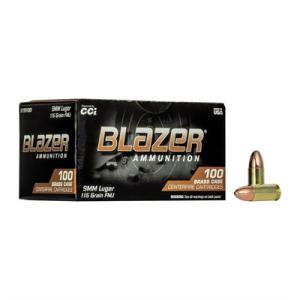 CCI Ammunition Blazer 9mm Luger 115 Grain FMJ Brass Case Centerfire Pistol Ammo 100 Rounds 51991BB