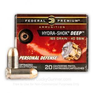 Federal Premium Personal Defense .40 S&W 165 Grain Hydra-Shok Deep Jacketed Hollow point Centerfire Pistol Ammunition 20 Rounds P40HSD1