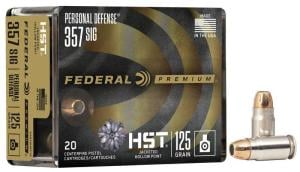 Federal Premium Personal Defense HST 357 Sig 125 Grain Jacketed Hollow Point Nickel-Plated Cased Centerfire Pistol Ammunition 20 Rounds P357SHST1S