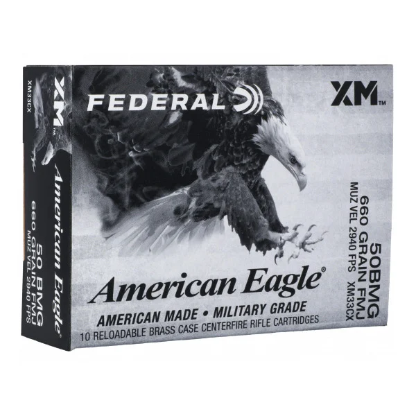 Federal American Eagle .50 BMG Ammo 660 Grain FMJ,10 rds