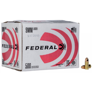 Federal Champion Training Handgun Ammuntion 9mm Luger 115 gr FMJ 1125fps 500 Rounds