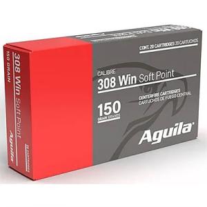 Aguila .308 Win 150 gr BTSP 20rds Rifle Ammo for Versatile Hunting and Shooting - 8090AG