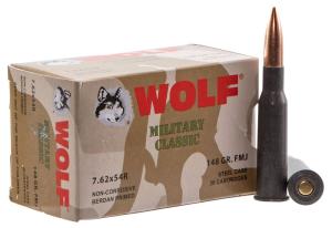 Wolf Military Classic 7.62x54R Ammunition 500 Rounds 148 Grain Full Metal Jacket Bi-Metal Jacket/Cased 2740fps