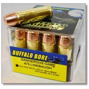 Buffalo Bore Dangerous Game .475 Linebaugh Ammo 330 Grain Mono-Metal Lead Free FN 1575 fps 20 Rounds