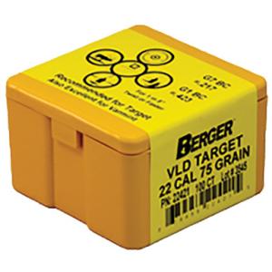 Berger Target VLD Bullets .22 Caliber .224" Diameter 75 Grain Hollow Point Boat Tail Projectile 100 Per Box 22421 [FC-679459224215]