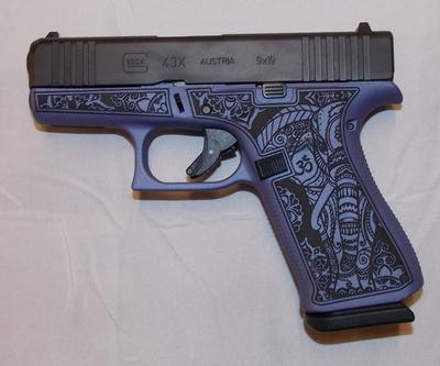 Glock 43X Elephant Engraving Crushed Orchid 9mm