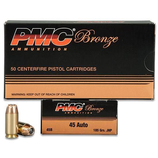 PMC Ammunition Bronze .45 ACP 185 Grain Jacketed Hollow Point Brass Cased Pistol Ammo 50 Rounds