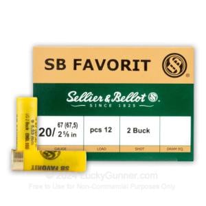 Sellier & Bellot Ammo Favorit 20 Gauge  2 5/8" 1 Oz 12 Pellet #2 Buckshot Lead1247 fps 250 Rd./Case