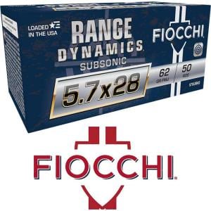 Fiocchi Range Dynamics Subsonic Handgun Ammunition 5.7x28 FN 62gr FMJ 1050 fps 50/ct 5.7x28mm