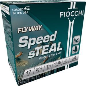 Fiocchi Flyway SS 12 Gauge 2-3/4" #4 1-1/8 oz 25rds Shotshell - Versatile SS Load for Ducks and Geese - 12FST4