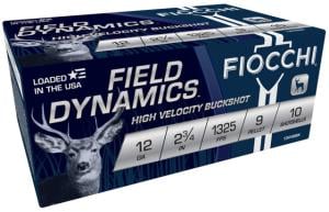 Fiocchi Field Dynamics Nickel Buck 12 Gauge 2-3/4" #00 Buck 9 Pellets 10rds Shotshell - Powerful Buckshot - 12HV9P