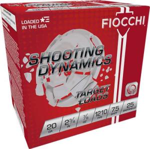 Fiocchi Shooting Dynamics, 20 Gauge Target Loads, 2 3/4", 7/8 oz., 250 Rounds