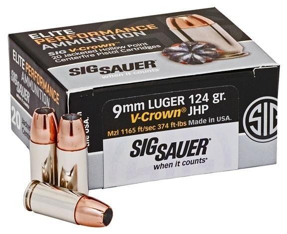 9mm Sig Sauer 124 Elite V-Crown, JHP E9MMA2-50