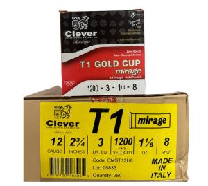 Clever T1 High Velocity 12 Gauge 2-3/4" 1-1/8 Oz #8 Shot Ammo - 12 Gauge 2-3/4" 1-1/8 Oz #8 Shot 250/Case