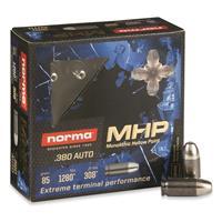 Norma MHP .380 ACP 85 grain Monolithic Hollow Point Brass Cased Centerfire Pistol Ammo 20 Rounds 610040020
