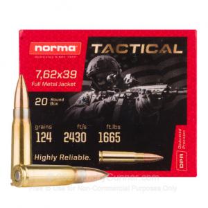 Norma Range & Training Rifle Ammunition 7.62x39 124gr FMJ 2430 fps 20/ct 7.62x39mm