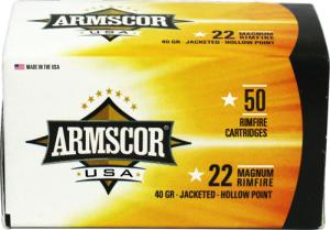 Armscor Rimfire Ammunition .22 WMR 40 gr JHP 1838 fps 50/ct
