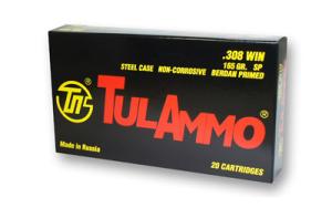 TulAmmo .308 Winchester 165 gr SP Steel Case 20 Rounds Ammunition - TA308000