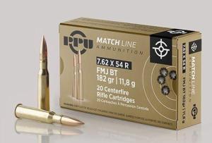 PPU Match Rifle Ammunition 7.62mm x 54R Match 182 gr FMJ-BT 2625 fps 20/ct 7.62x54R