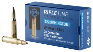 PPU Rifle Ammunition .222 Rem 50 gr SP 3140 fps 20/ct 222 Remington