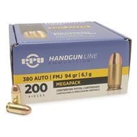 PPU Handgun Line, .380 ACP, FMJ, 94 Grain, 200 Rounds