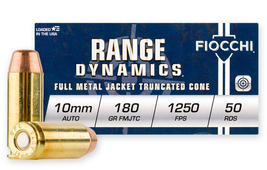 Fiocchi Range Dynamics 10mm Ammunition 180 Grain FMJ Truncated Cone 1250 fps 500 Rounds