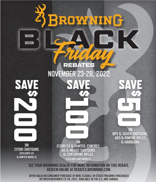 Browning Black Friday Rebate Up to a 200 Rebate for Purchase of