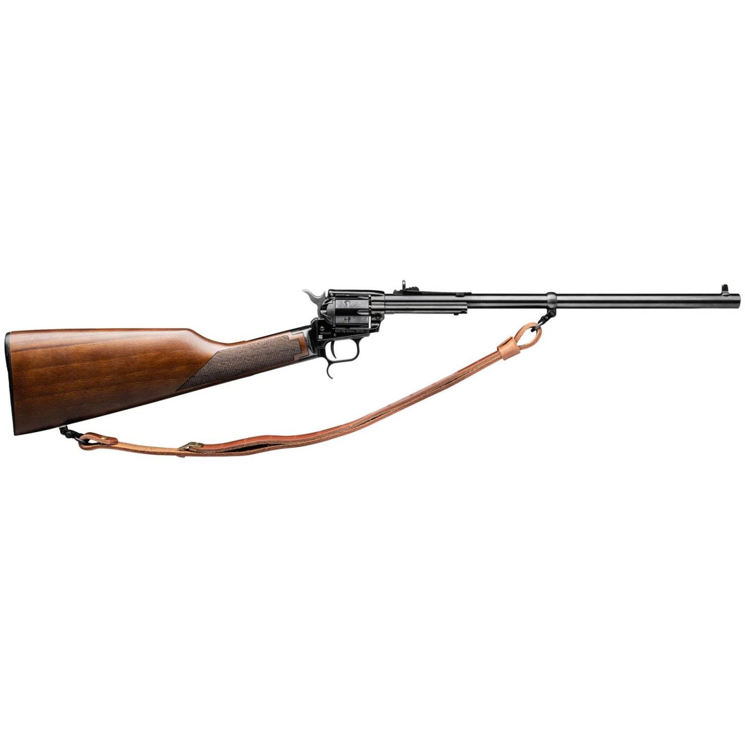 Heritage Mfg Rough Rider Rancher .22 LR 16.12" 6 Round Walnut Black Oxide Revolving Cylinder Rifle With Leather Sling - $235.64