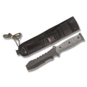 TOPS Pry-Knife with Rocky Mountain Tread Black Linen Micarta Handle and Black Finish 5160 Steel 5.75" Plain Edge Blade Model TPK-001