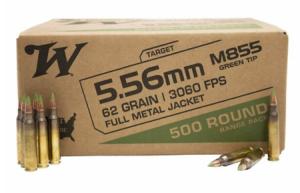 Winchester USA M855 Green Tip 5.56x45mm NATO 62 gr FMJ WM855500 Full Case - 1000 Rounds