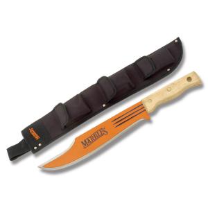 Marbles Bowie Jungle Machete with Wooden Handles and Fire Hardened Orange Coated Carbon Steel 9.875" Plain Edge Blade Model MA310410