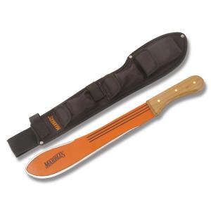 Marbles Bolo Camp Jungle Machete with Wooden Handle and Fire Hardened Orange Coated Carbon Steel 13.75" Plain Edge Blade Model MA33514