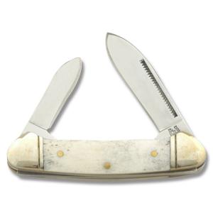 Rough Rider Lockback 5" with Brown Jigged Bone Handle and 440A Stainless Steel Plain Edge Blade Model RR066