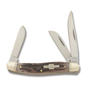 Rough Rider Stockman 3.50" with Stag Bone Handle and 440A Stainless Steel Plain Edge Blades Model RR158