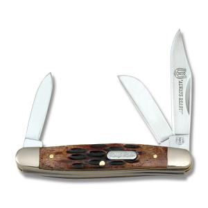 Rough Rider Mini Stockman  2.75" with Brown Jigged Bone Handle and 440A Stainless Steel Plain Edge Blades Model RR194